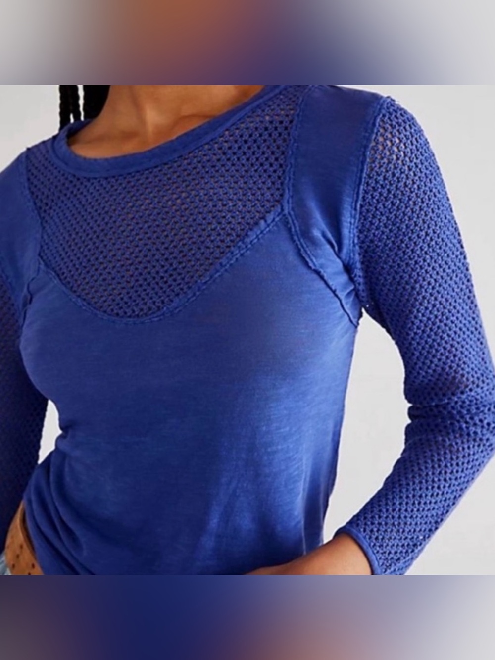 We the Free Cornflower Blue Cotton Long Net Sleeve Tee - Size S